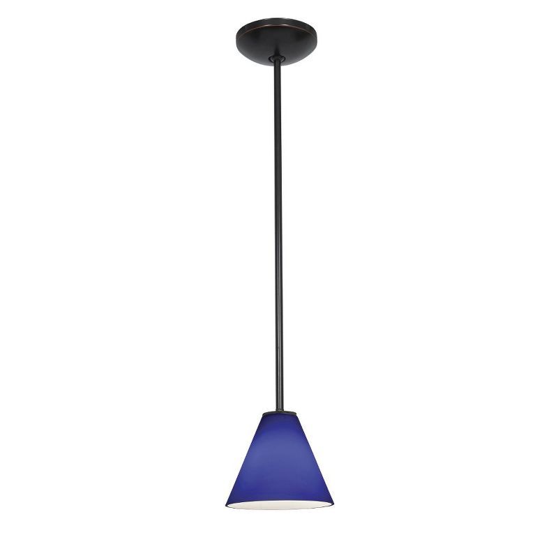 Cobalt Glass and Bronze LED Pendant Light