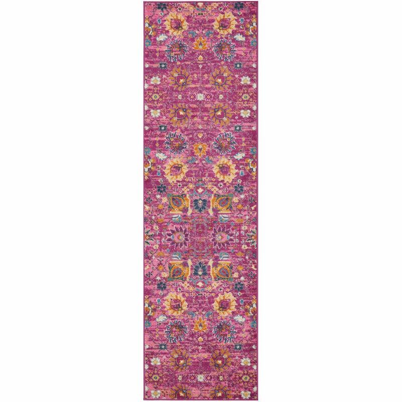 Fuchsia Floral Synthetic Runner Rug with Latex Backing