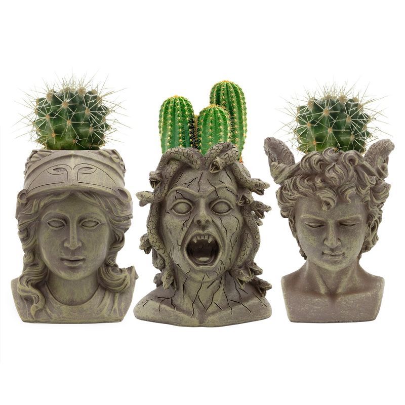 Mini Gray Resin Greek Mythology Planter Pots, 3-Piece Set