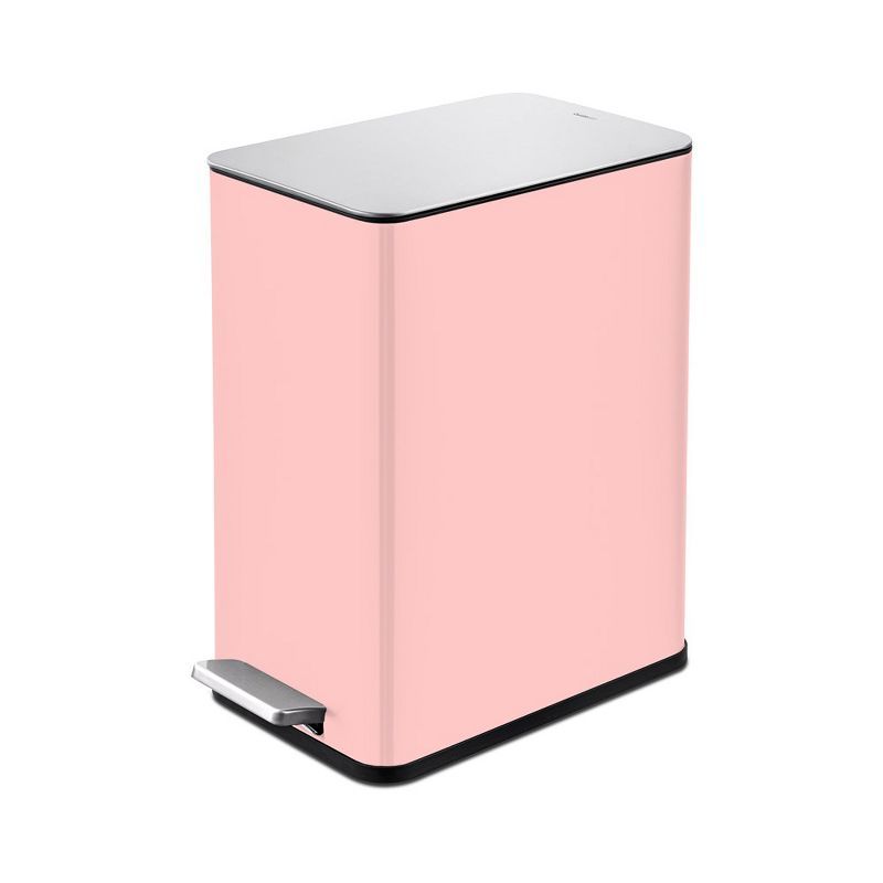 Rose Pink Stainless Steel Slim Pedal Trash Can with Soft-Close Lid