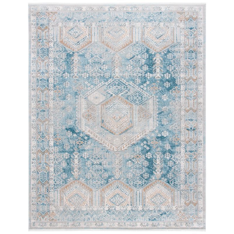 Rectangular 9' x 12' Blue Abstract Stain-Resistant Synthetic Rug