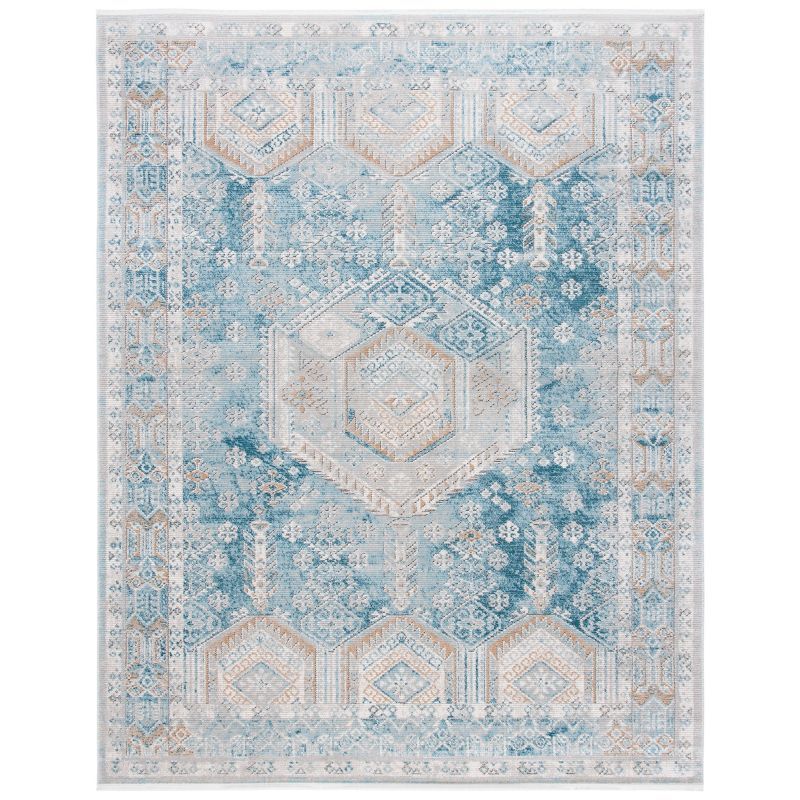 Elysian Waves Abstract Blue and Gold 8' x 10' Synthetic Area Rug