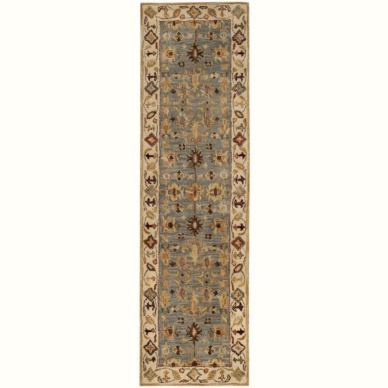 Handmade Blue and Beige Wool Tufted Runner Rug, 2'3" x 7'