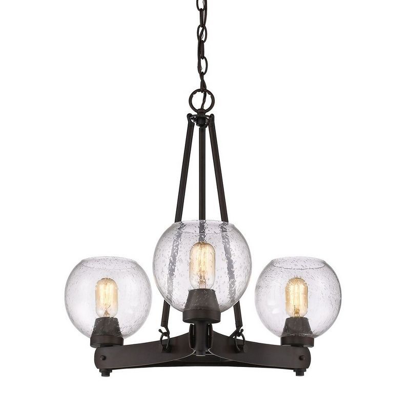 Rustic Mini Chandelier in Rubbed Bronze with Seeded Glass