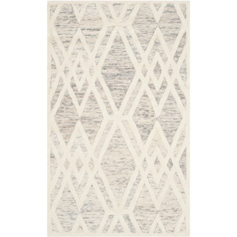 Handmade Grey Ivory Wool Square Tufted Rug 3' x 5'