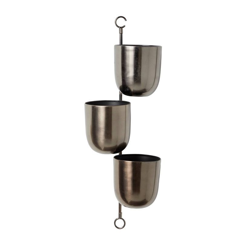 Set of 3 Metallic Silver Iron Hanging Wall Planters