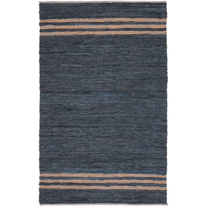 Chic Blue and Beige Handwoven Leather 4' x 6' Area Rug