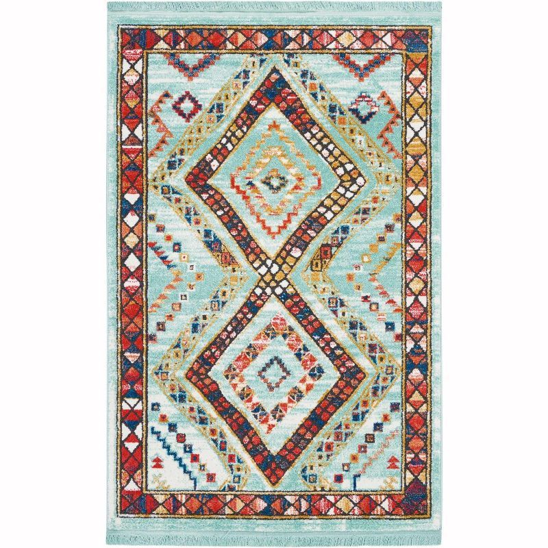 Handmade Aqua Synthetic 4' x 6' Rectangular Rug