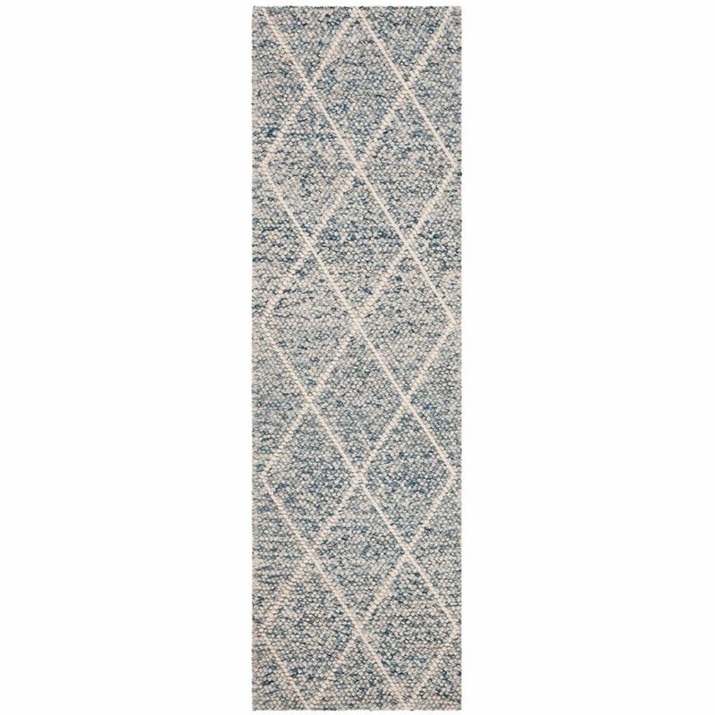 Ivory and Blue Hand-Tufted Wool Runner Rug, 27" x 7"