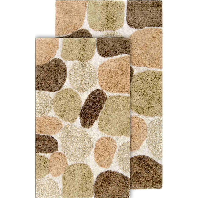 Khaki Pebble Pattern Cotton Bath Rug Set