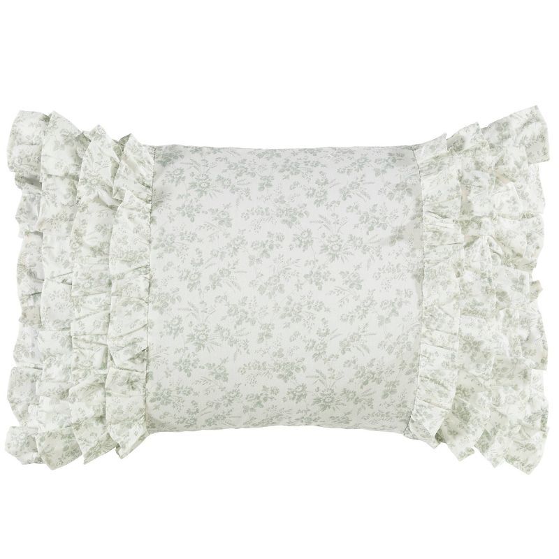 Harper Pale Green Floral Embroidered Rectangular Throw Pillow