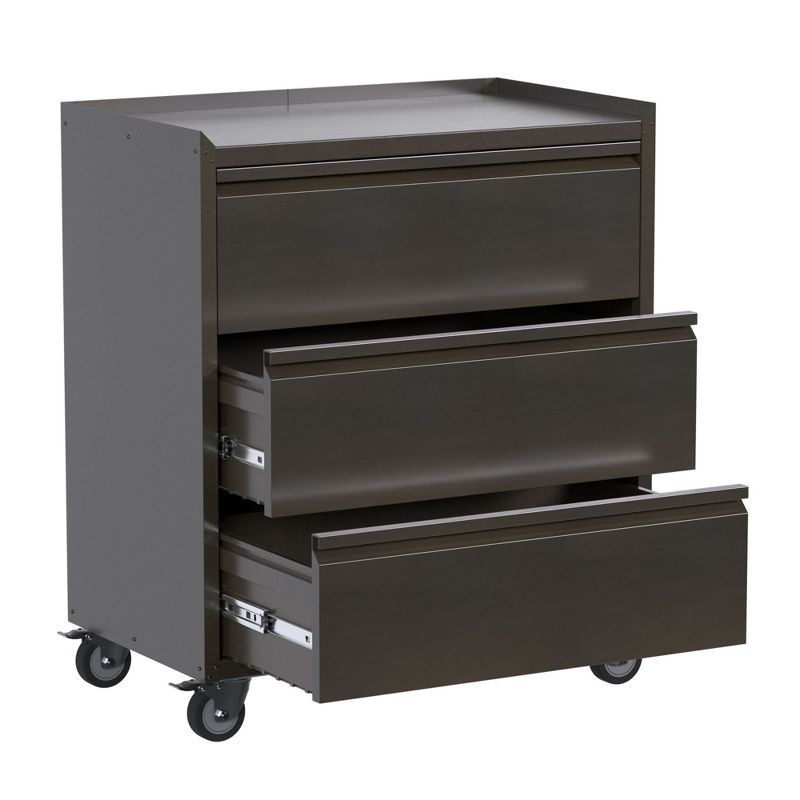 Black Steel 3-Drawer Lockable Rolling Tool Cabinet