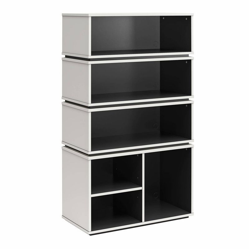 White and Black Adjustable Wood Display Storage Unit