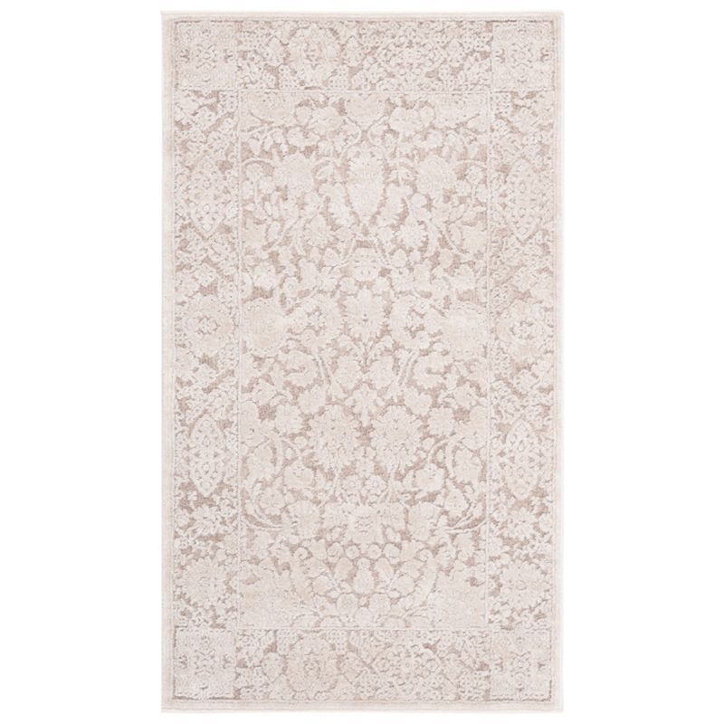 Beige Floral Synthetic 2'3" x 12' Runner Rug