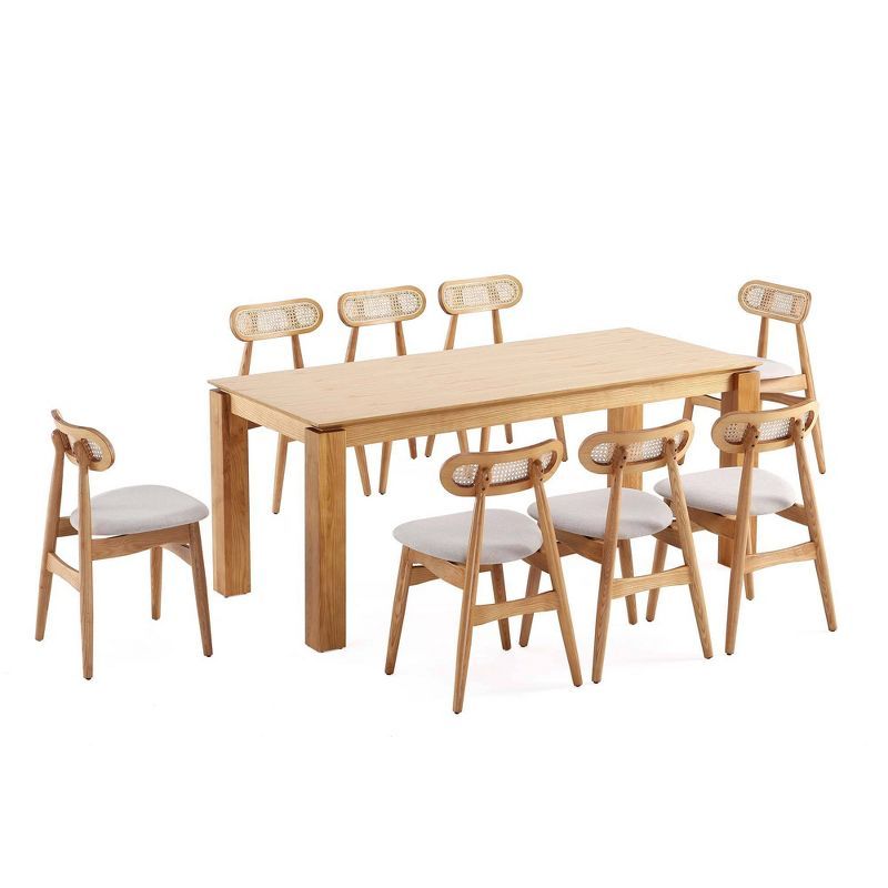 Nature and Oatmeal Solid Wood Dining Set with 8 High Back Armless Chairs