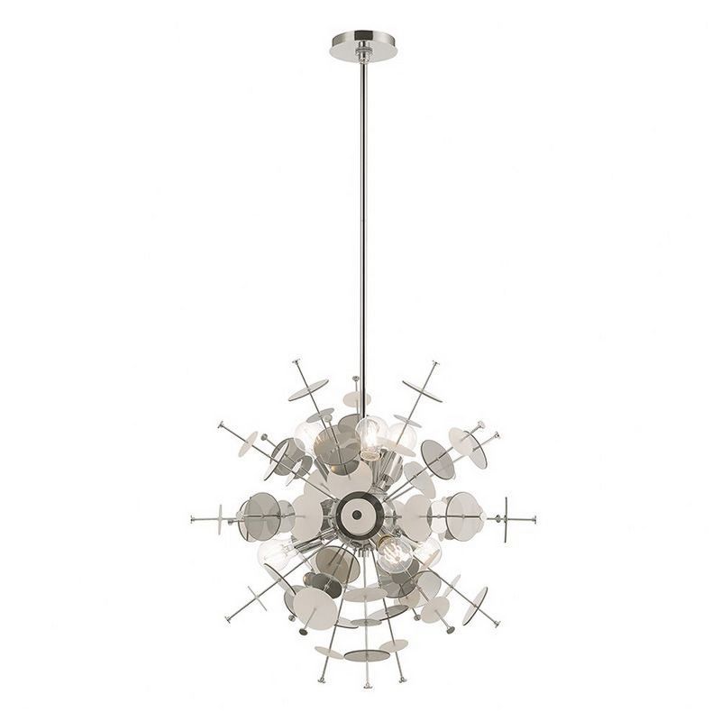 Polished Chrome 6-Light Globe Pendant with Geometric Glass Discs