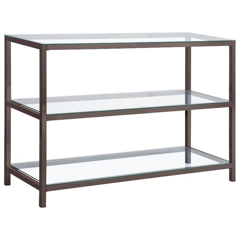 Contemporary Silver Metal & Glass Sofa Table with Storage Shelves