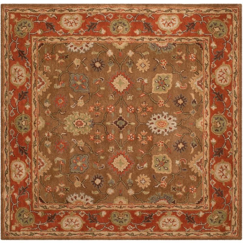 Elegant Moss & Rust Square Hand-Tufted Wool Rug, 6' x 6'