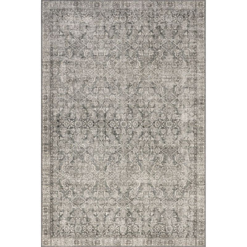 Gray Rectangular 4' x 6' Synthetic Vintage Medallion Area Rug