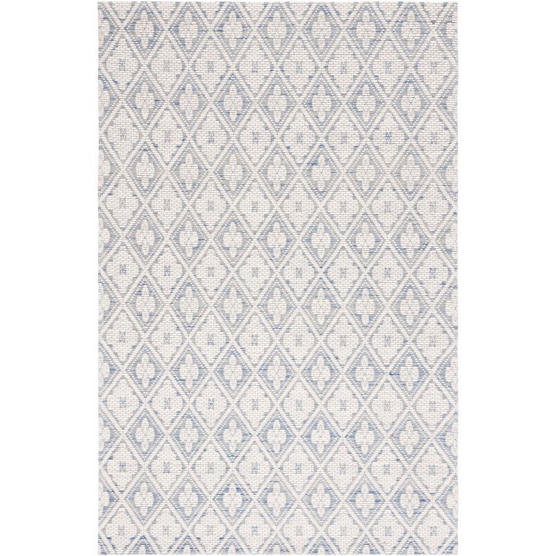 Blue and Ivory Striped Flat Woven Wool Area Rug 5' x 8'