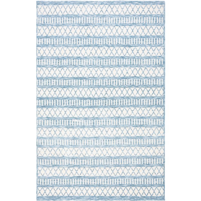 Ivory and Blue Washable Synthetic Area Rug, 3' x 5'