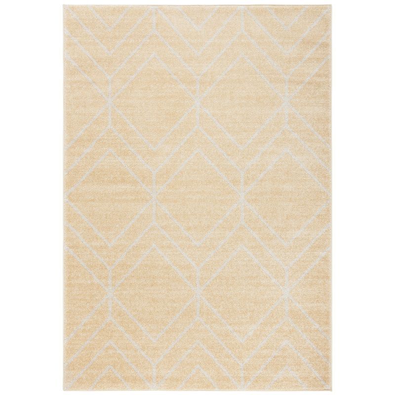 Gold and Light Grey Geometric Synthetic Area Rug, 5'1" x 7'6"