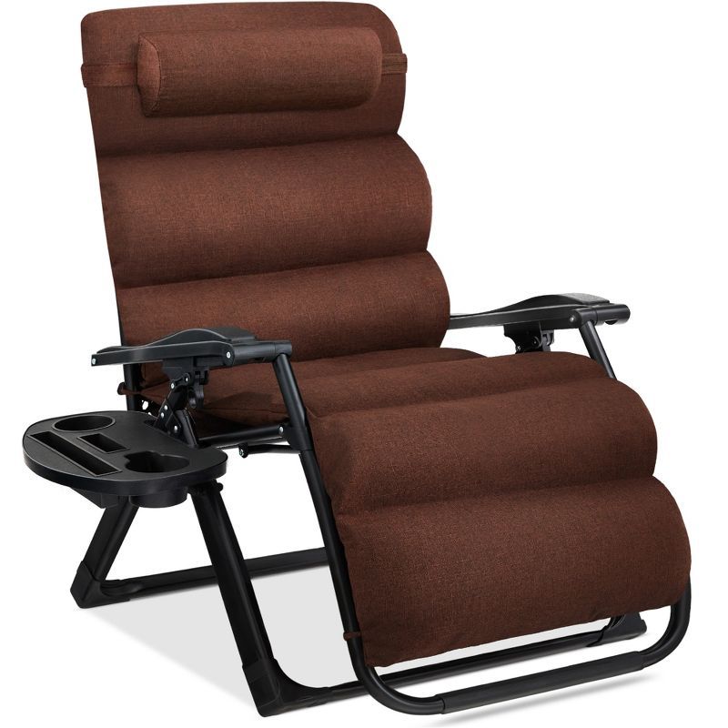 Oversized Woodland Brown Zero Gravity Recliner with Cushion and Tray