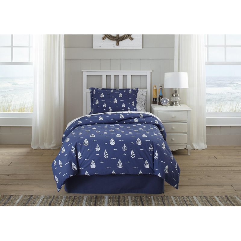 Away at Sea Blue and White Cotton Queen Duvet Set