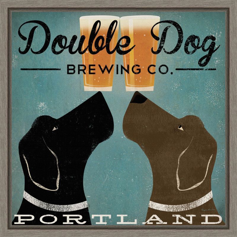 Double Dog Brewing Co. Vintage Canvas Wall Art with Grey Frame