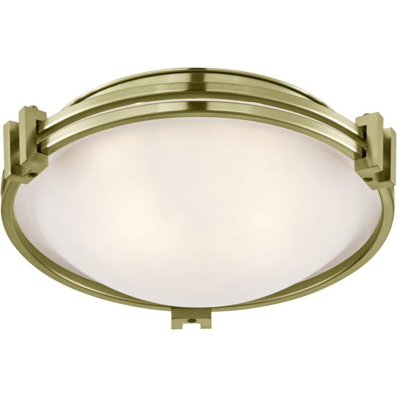 Deco Inspired 16" Warm Brass Flush Mount with Satin White Glass Bowl