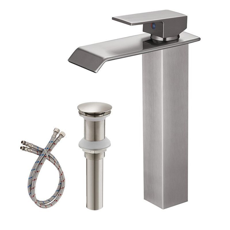 Brushed Nickel Waterfall Vessel Sink Faucet with Pop-Up Drain