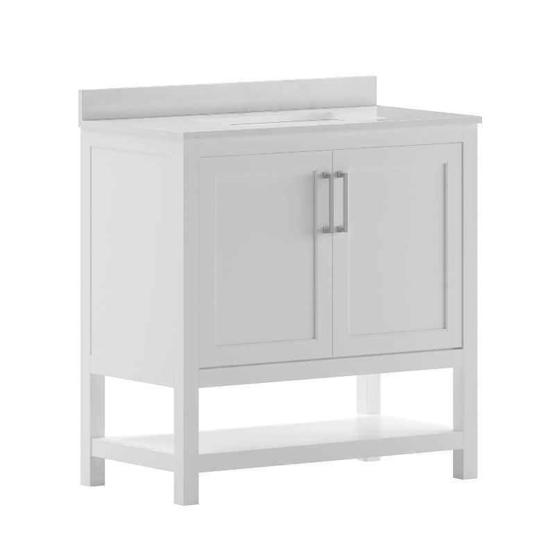 Vivien 36" White Bathroom Vanity with Carrara Marble Countertop