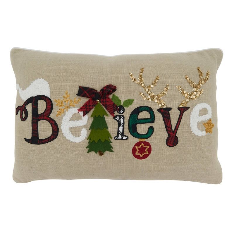 Natural Believe Design Cotton Rectangular Holiday Throw Pillow