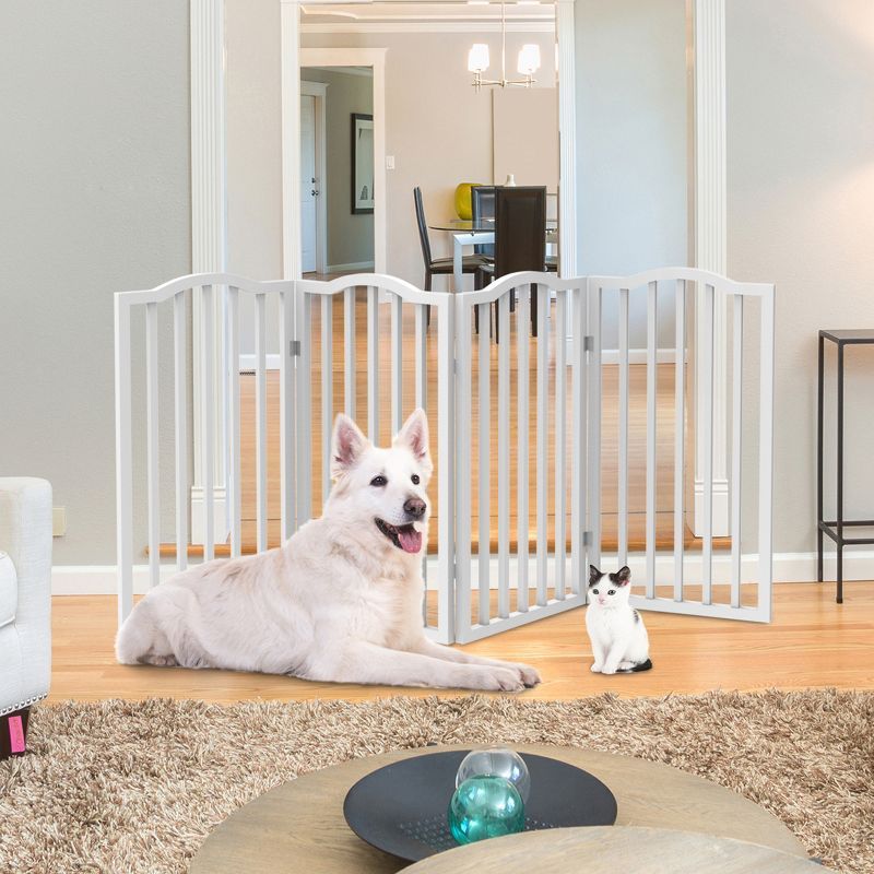 White 4-Panel Freestanding Metal Pet Gate for Stairs and Doorways