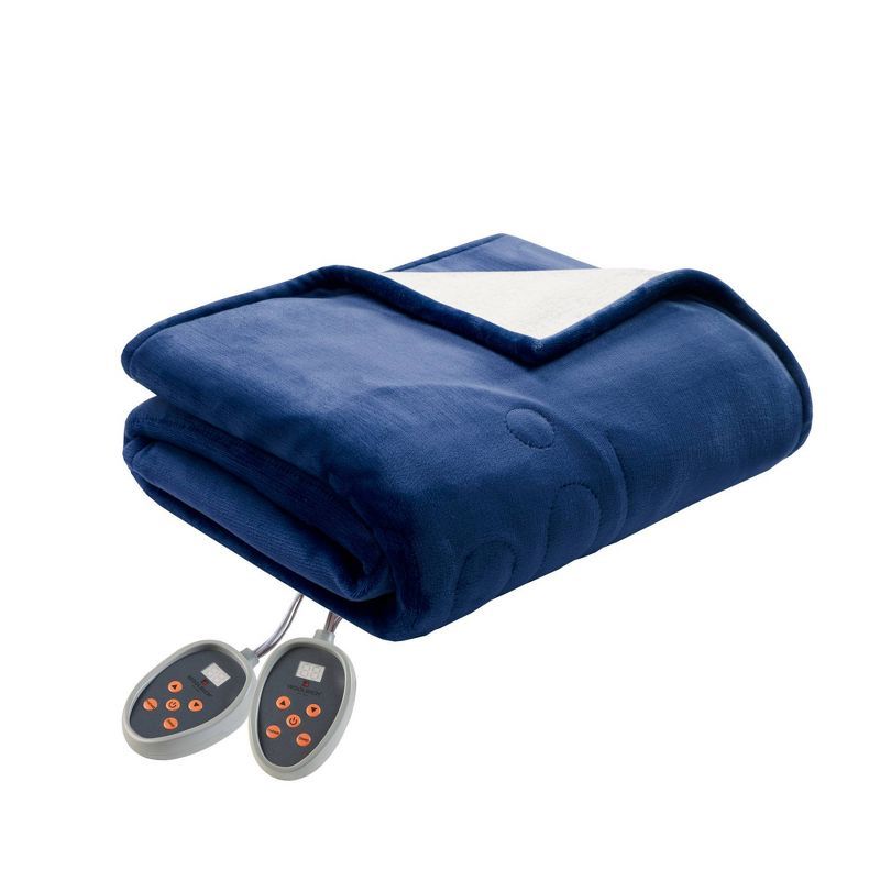 Indigo Queen Heated Plush to Berber Reversible Blanket