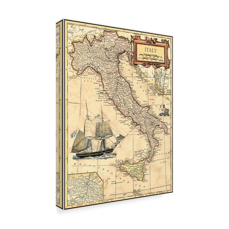 Vintage Italy Map Framed Canvas Art Print, 24" x 32"