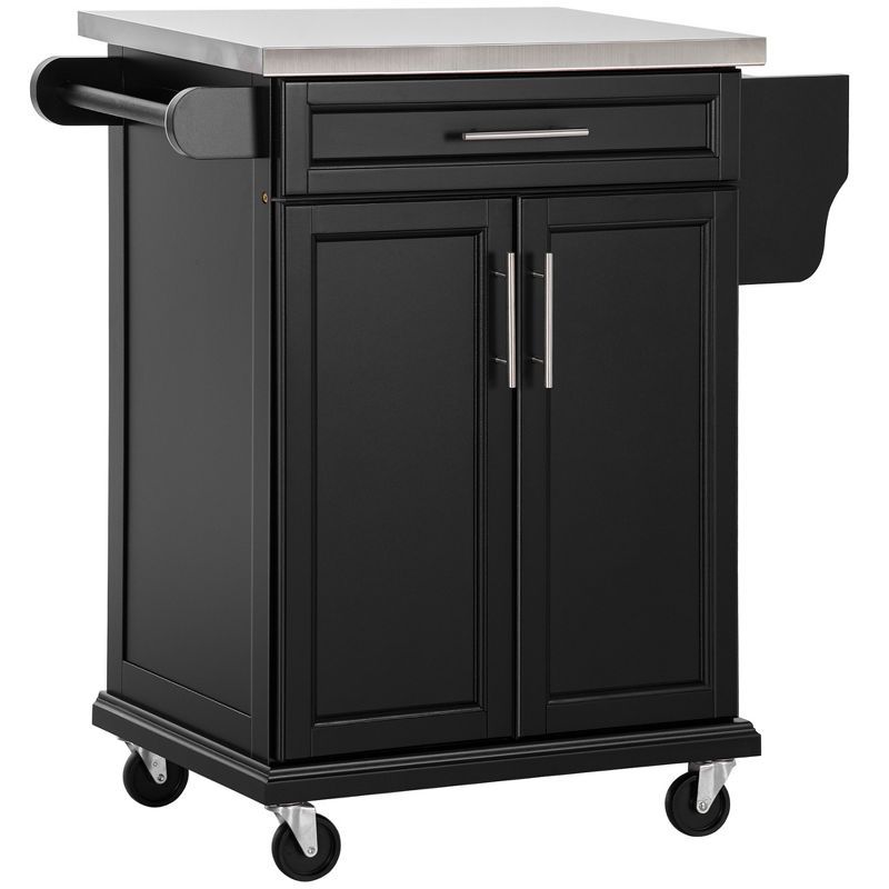 Black Stainless Steel Kitchen Cart with Spice Rack and Storage