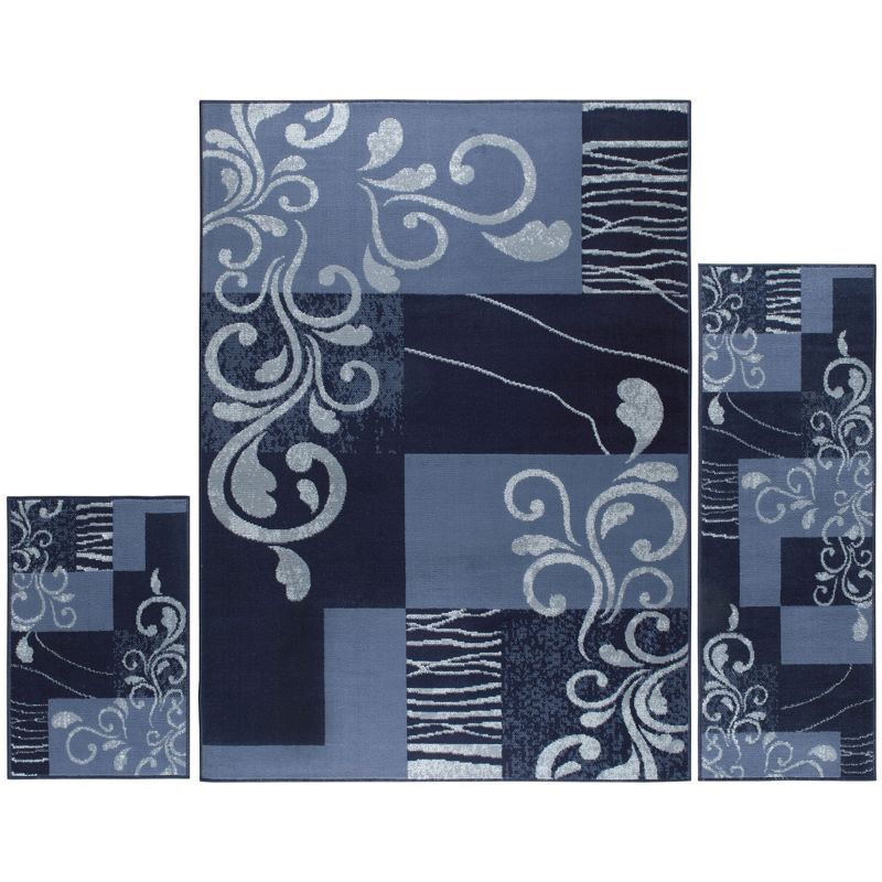 Ariana Galil Blue and Navy Floral Vine Area Rug Set