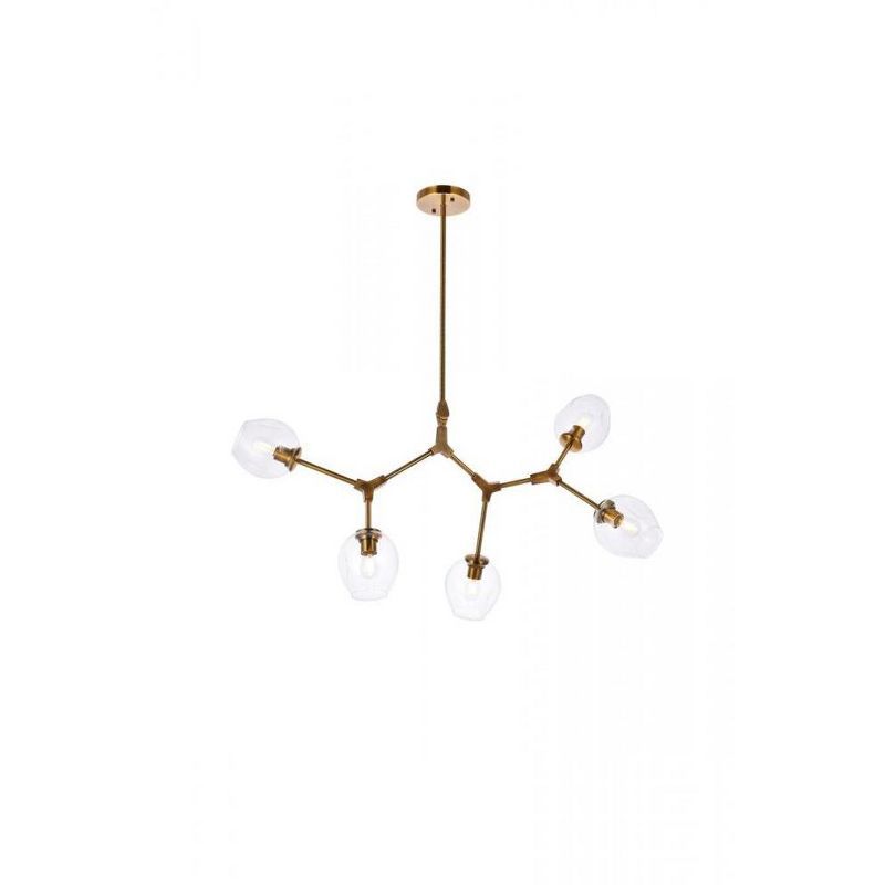 Cavoli Brass and Clear Glass 5-Light Chandelier