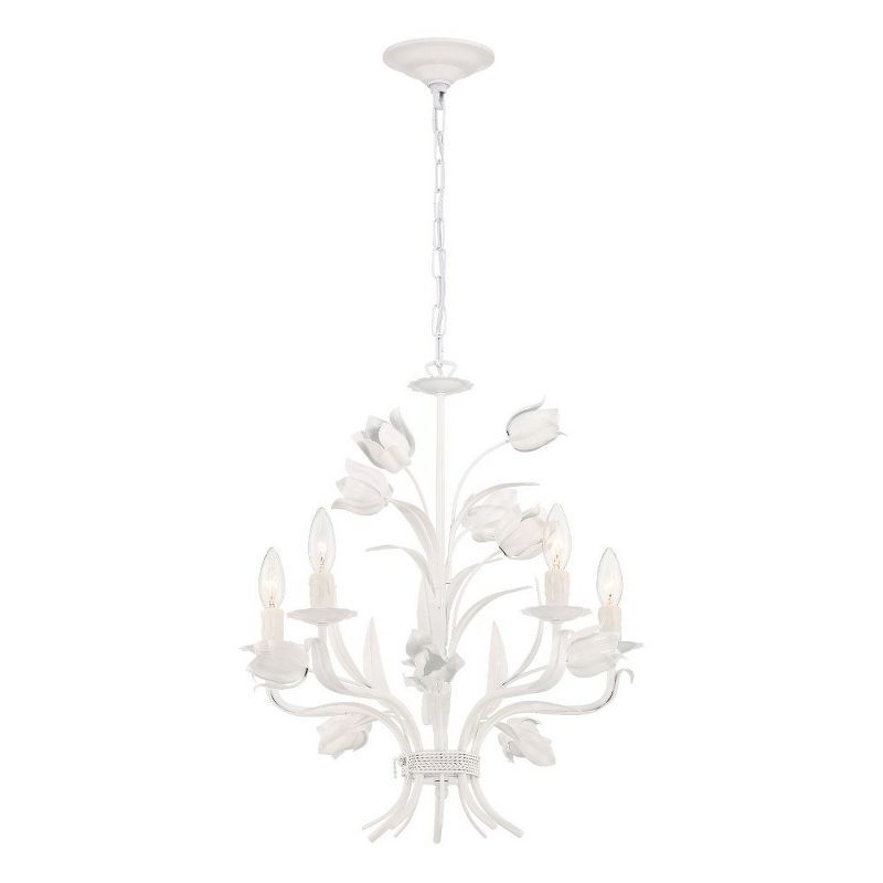 White Floral 5-Light Mini Chandelier with Crystal Accents