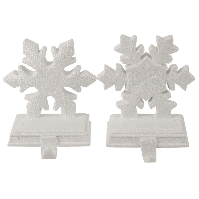 White Glitter Snowflake Polyresin Stocking Holders, Set of 2