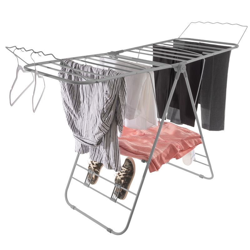 Brushed Silver Folding Indoor/Outdoor Clothes Drying Rack