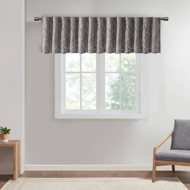 Gray Faux Silk Embroidered Sill Length Valance