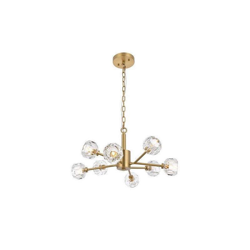 Modern Gold 8-Light Pendant with Clear Crystal Balls