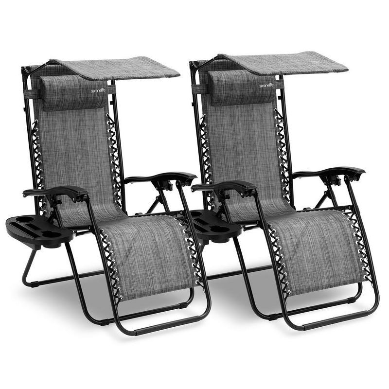 Gray Steel Mesh Zero Gravity Lounger Set with Canopy and Pillows