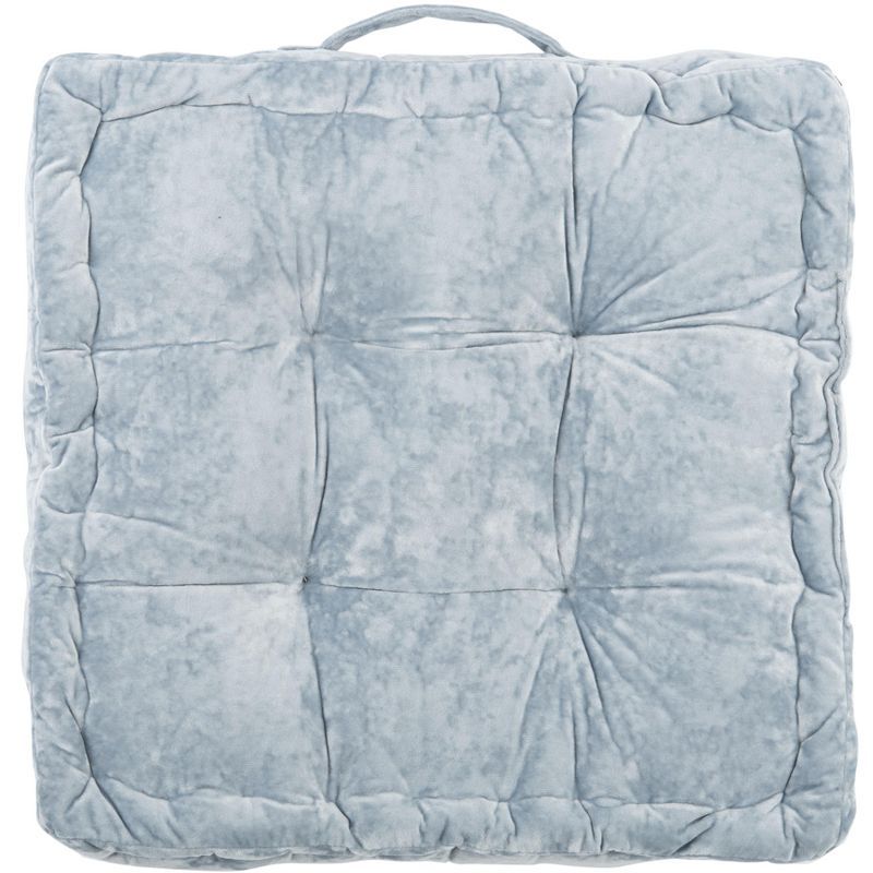 Belia Light Grey Velvet Tufted Square Floor Pillow