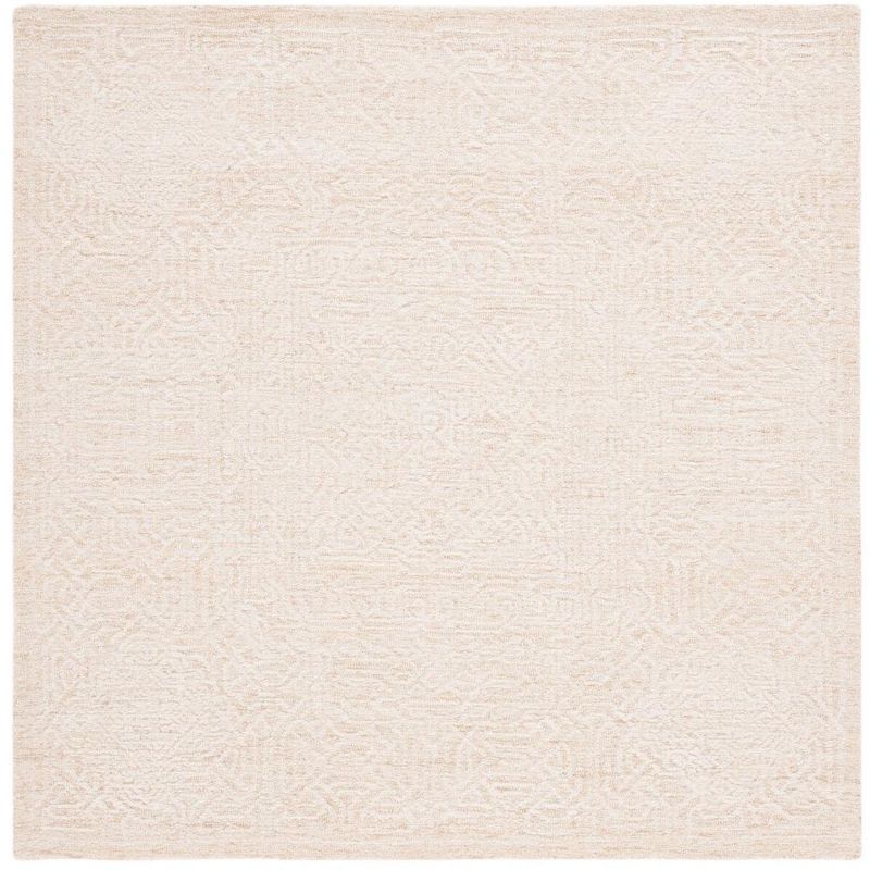 Ivory Tufted Handmade Wool Square Area Rug, 6' x 6'