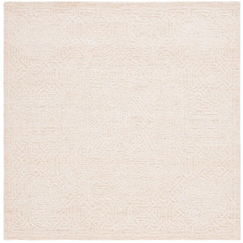 Ivory Tufted Handmade Wool Square Area Rug, 6' x 6'