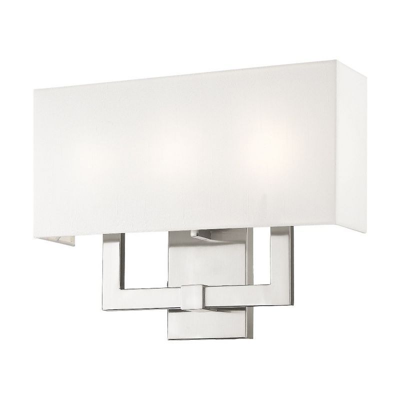 Brushed Nickel 3-Light Sconce with Off-White Fabric Shade