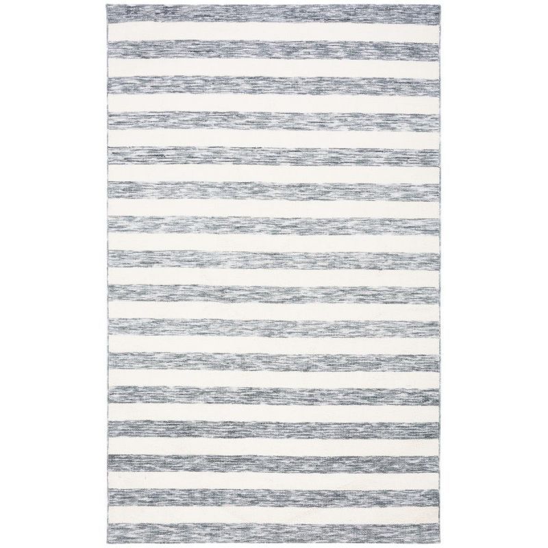 Dark Grey and Ivory Striped 6' x 9' Synthetic Area Rug